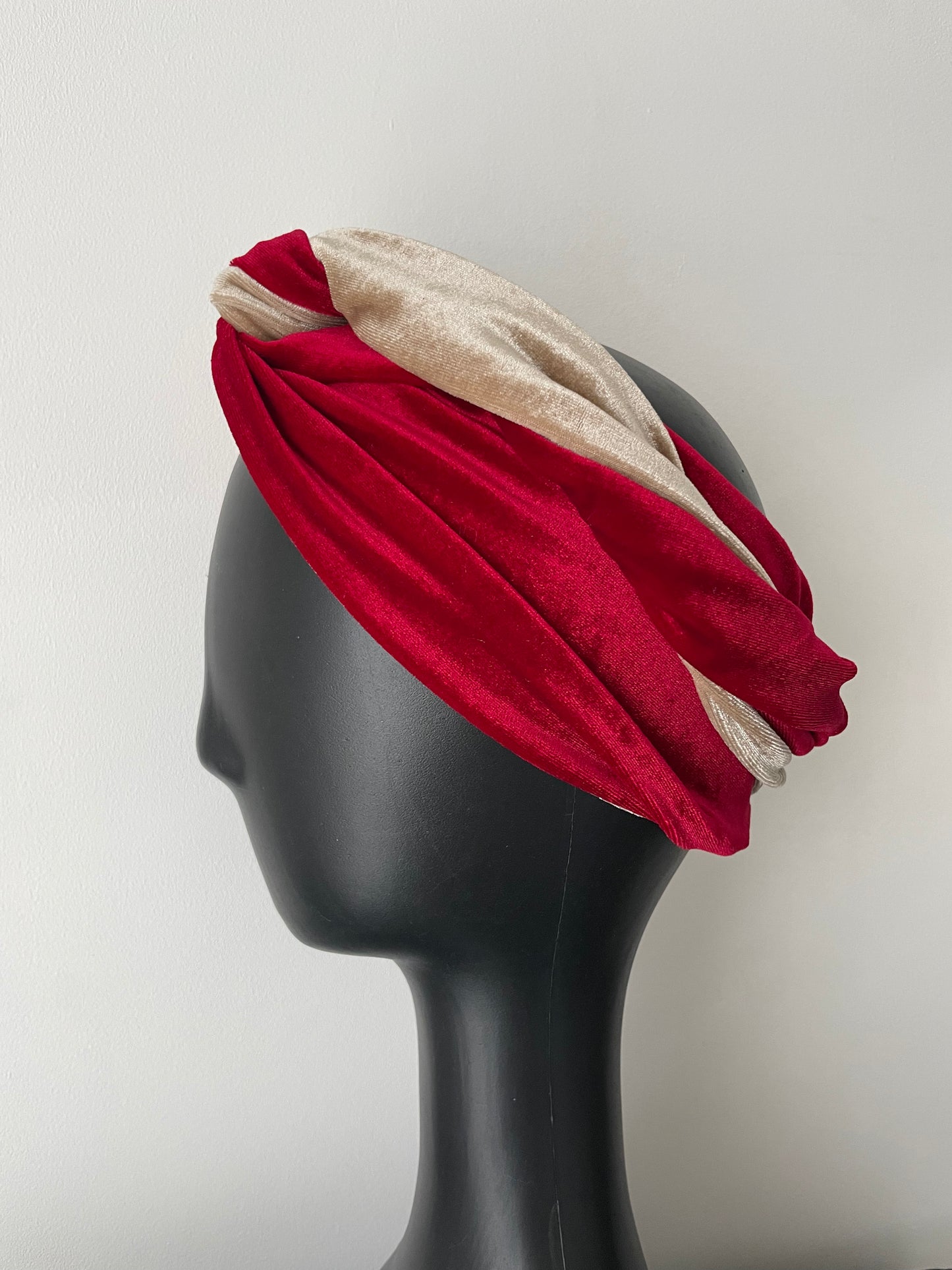 Red and Nude Velour Head Wrap