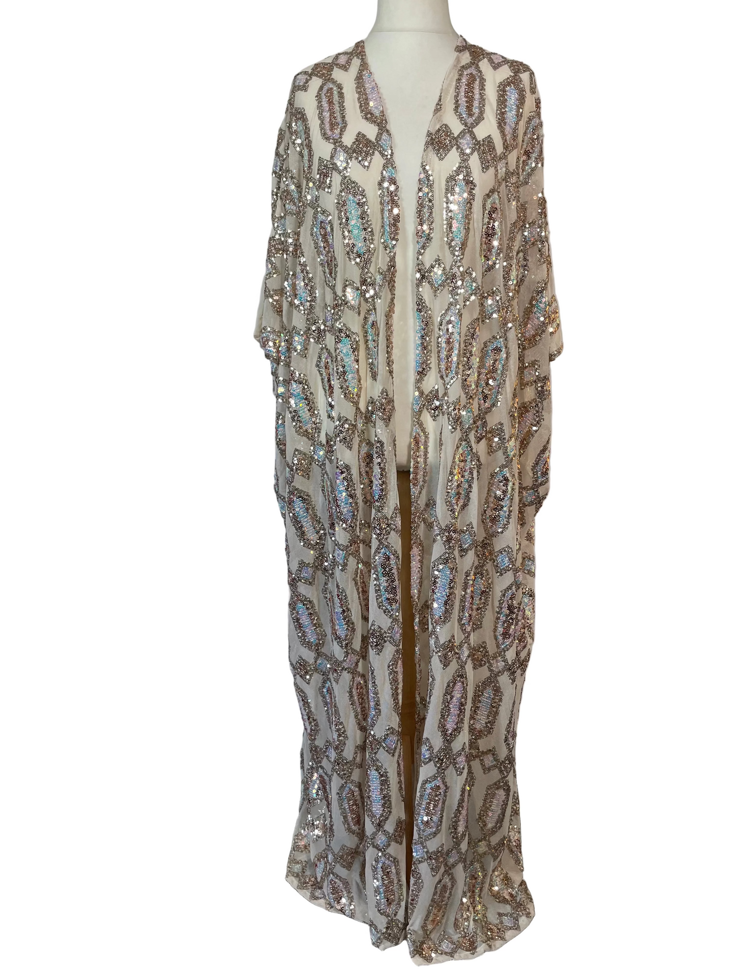 Nude Mesh Sequin Kimono