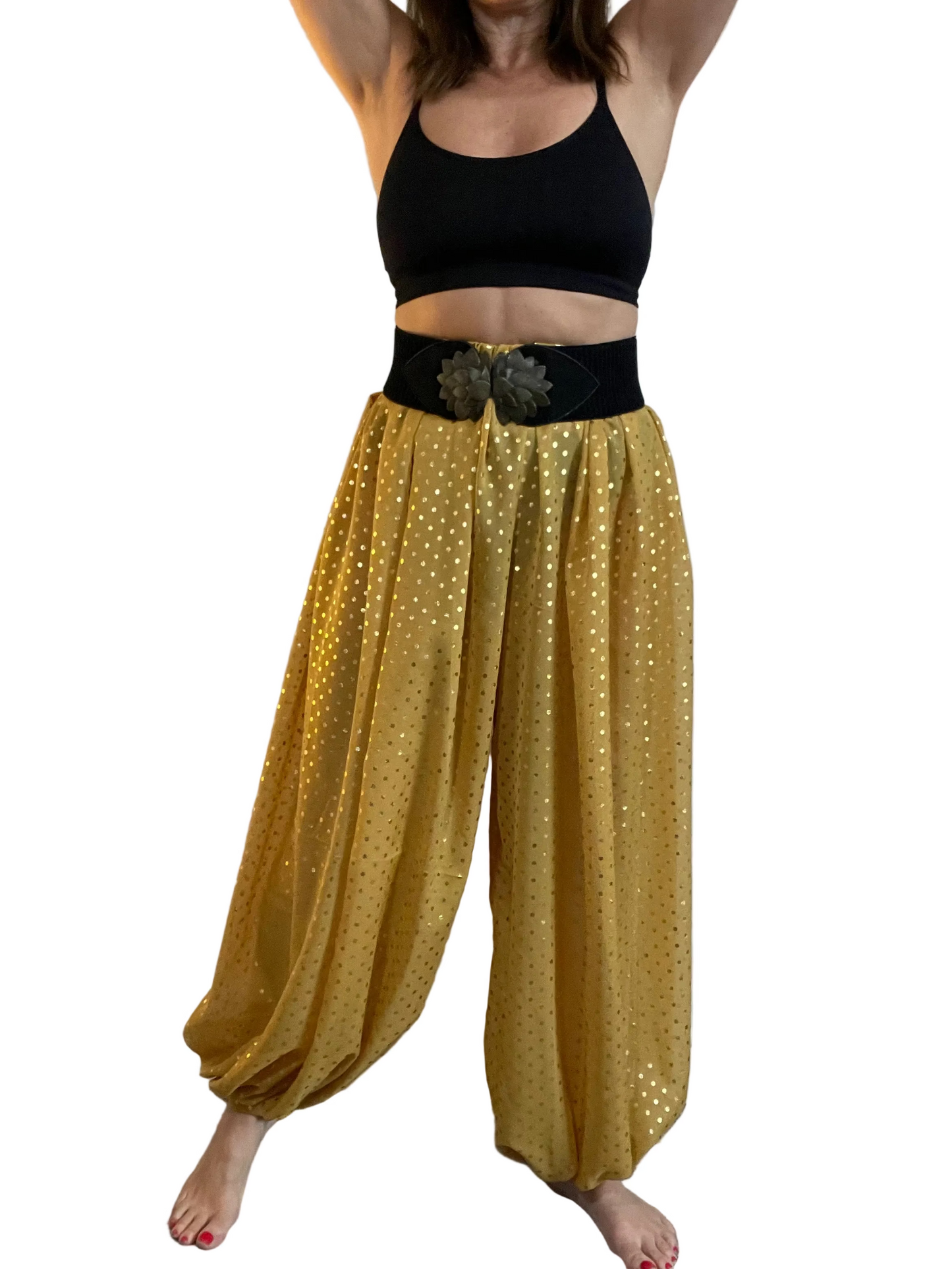 Mustard Polka Dot Chiffon ‘Jeannie’ Pants