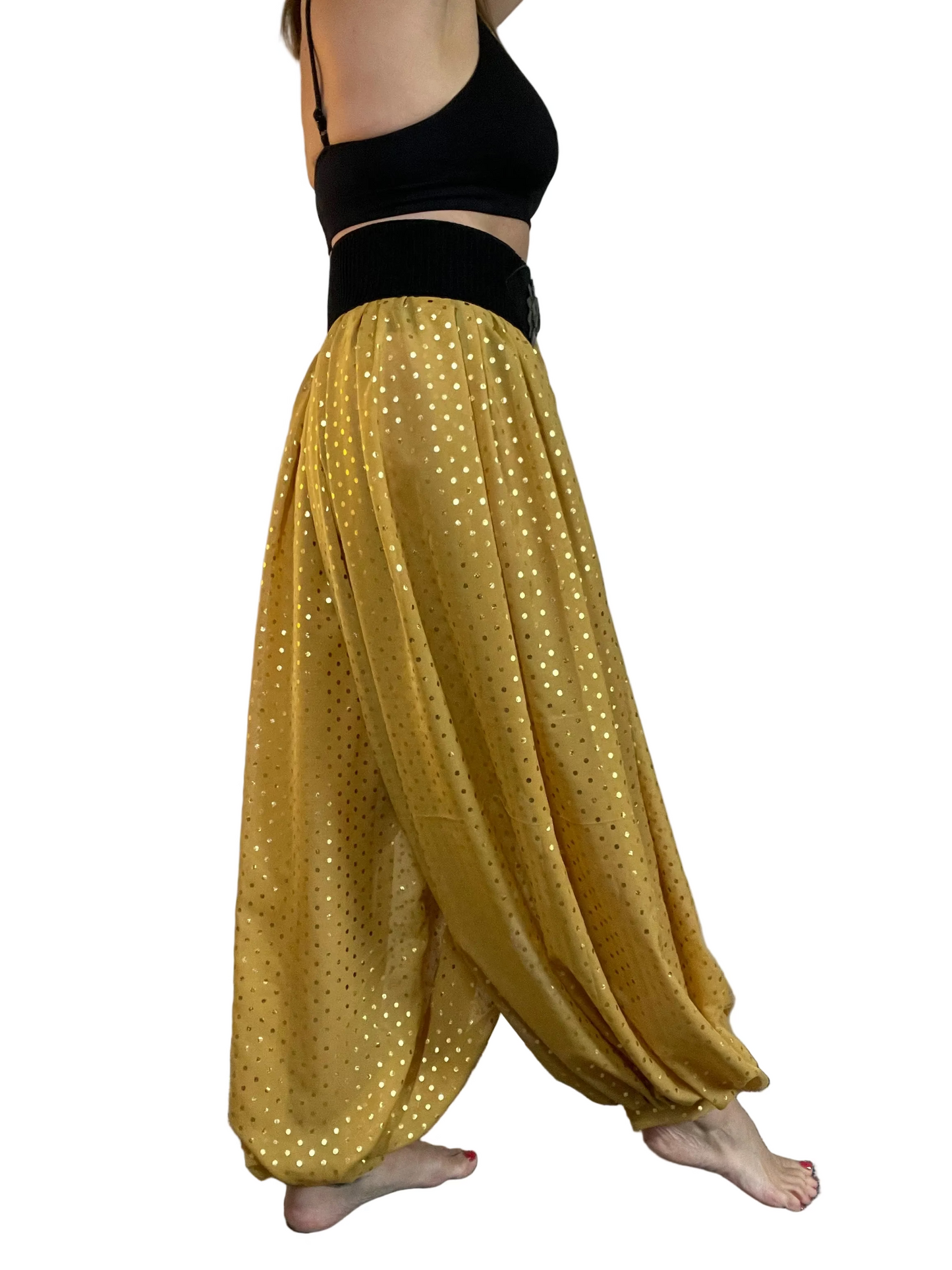 Mustard Polka Dot Chiffon ‘Jeannie’ Pants
