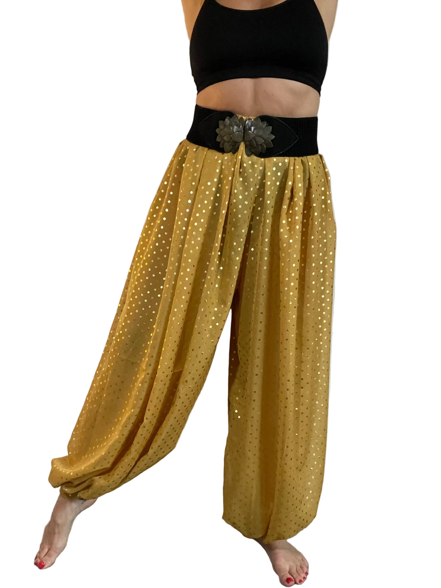 Mustard Polka Dot Chiffon ‘Jeannie’ Pants