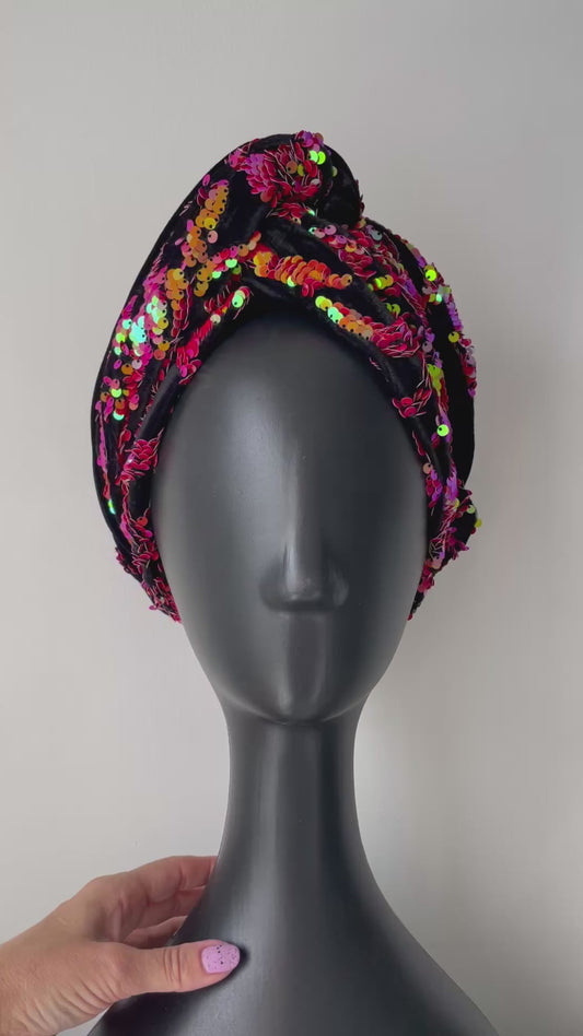 Pink/Orange Sequin Velvet Turban